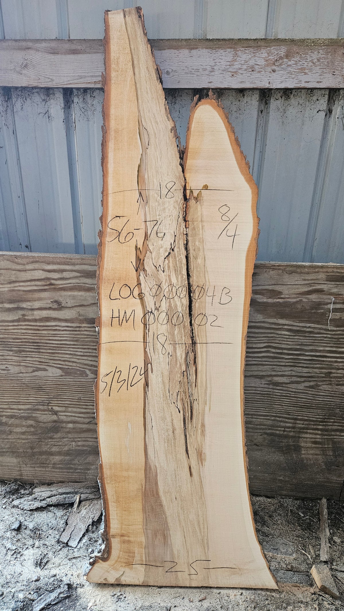 Spalted Sugar Maple Live Edge Slab 56"-76"x18"-25"x2"