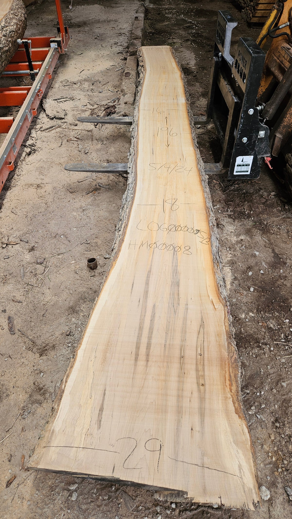 Sugar Maple Live Edge Slab 196"x18"-31"x2.5"